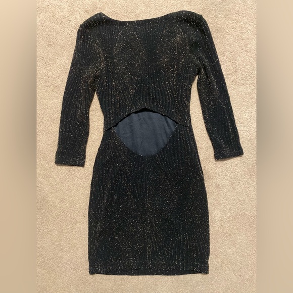 EUC Black/Gold Bebe mini Dress Size XS - Picture 2 of 4